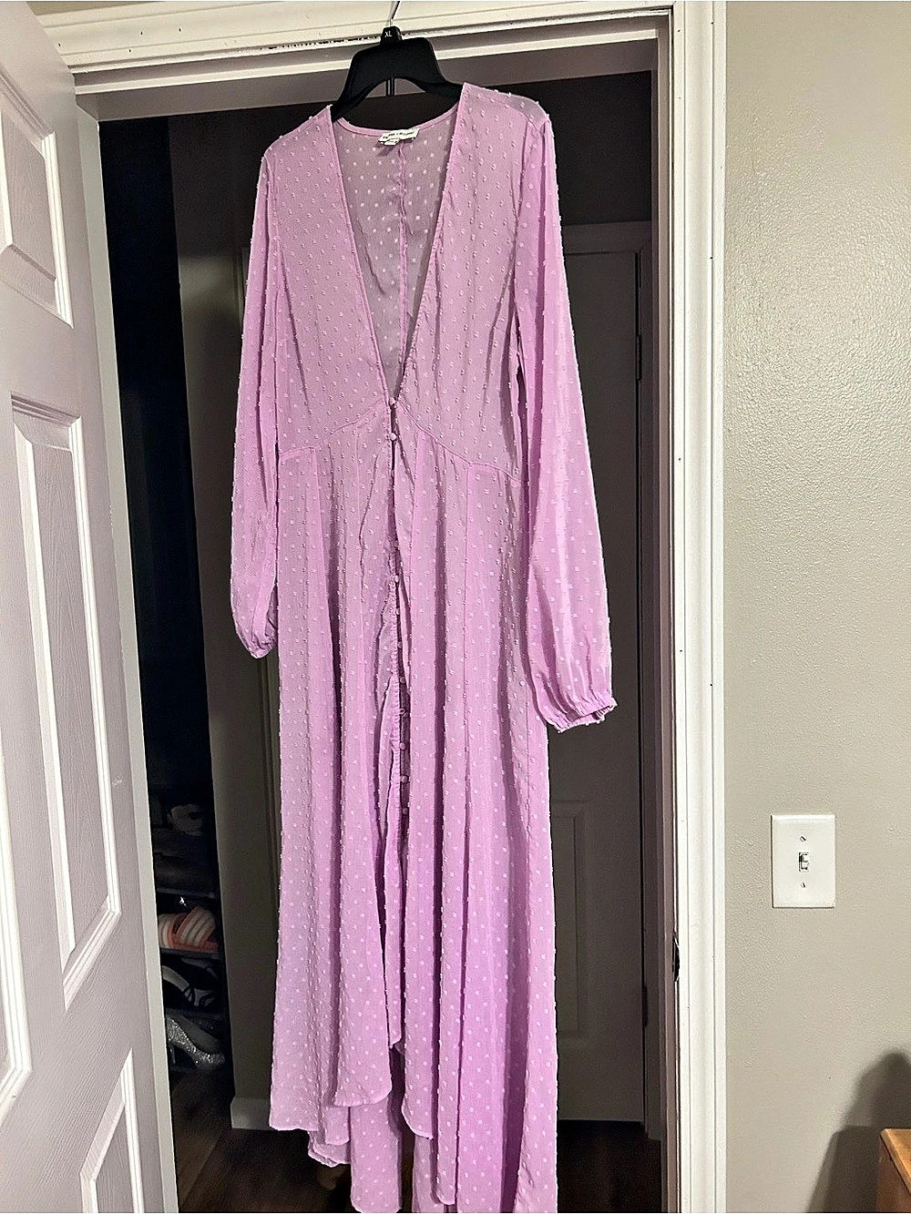 Express Rocky Barnes Polka Dot Button Front Maxi Dress Large Like New